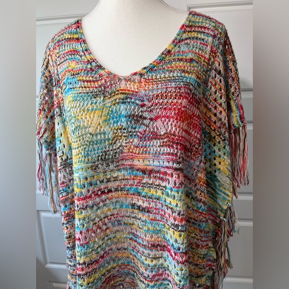 Vintage Havana Colorful Crochet Fringe Tunic Top Bohemian Beach Cover Up OS - Picture 2 of 8
